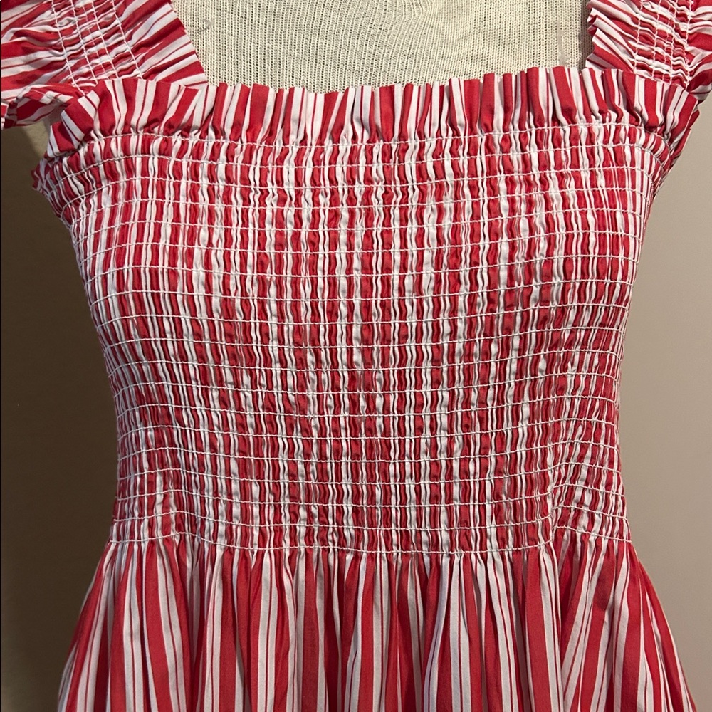 New Hill House The Ellie Nap Dress Cherry Red Stripe Maxi Smocked XL - Picture 4 of 10